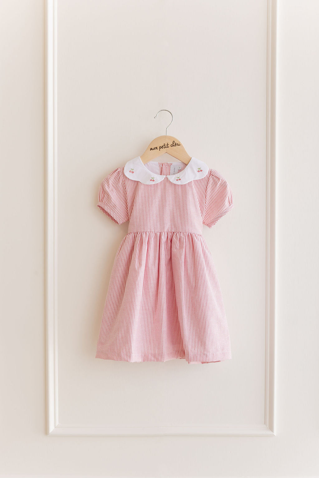 CERISE EMBROIDERED STRIPE DRESS