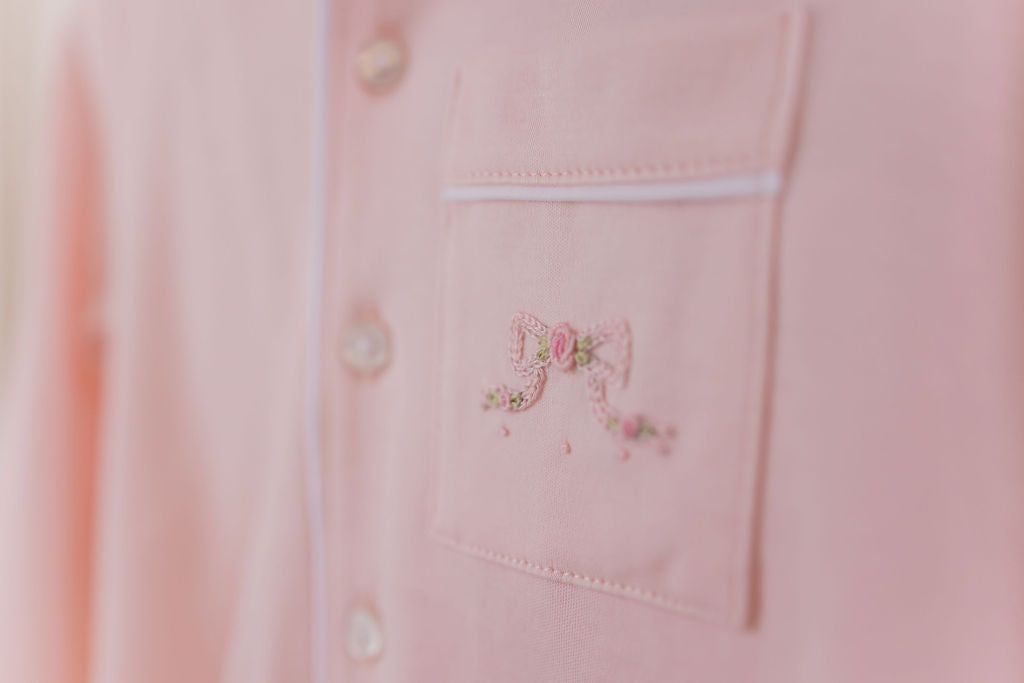 Chloé Embroidered Pajama Set – Pink Bow